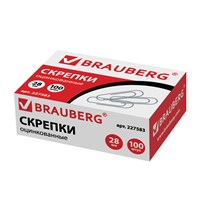 Скрепки BRAUBERG, 28 мм, оцинкованные, 100 шт., в картонной коробке 227583