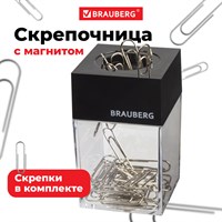 Скрепочница магнитная BRAUBERG с 30 скрепками, прозрачный корпус 225189