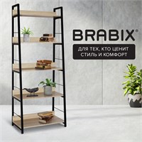 Стеллаж на металлокаркасе BRABIX "LOFT SH-003", 600х350х1500 мм, 5 полок, цвет дуб натуральный 641236