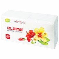 Салфетки бумажные 250 шт., 24×24 см, LAIMA/ЛАЙМА, белые 128728