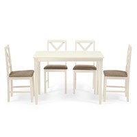 Обеденный комплект Хадсон (стол + 4 стула)/ Hudson Dining Set дерево гевея/мдф, стол: 110х70х75см / стул: 44х42х89см, ivory white, ткань беж. (Q19-1) 3350