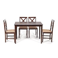 Обеденный комплект Хадсон (стол + 4 стула)/ Hudson Dining Set дерево гевея/мдф, стол: 110х70х75см / стул: 44х42х89см, cappuccino (темный орех), ткань кор.-зол. (1 13691